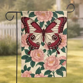 Red Butterfly Botanical Floral - Everyday Garden Decor for Nature Lover Garden Flag