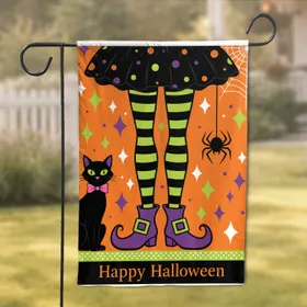 Witch Legs Black Cat Spider Happy Halloween - Halloween Party Decor Garden Flag