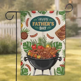 Barbecue Feast Charcoal Grill Grilled Meats Tropical Leaves Father's Day Gift for Dad Garden Flag