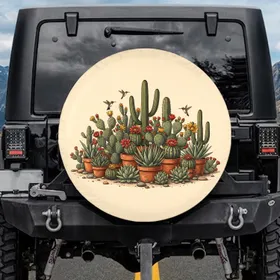 Colorful Desert Cactus Agave Succulent Hummingbird Red Yellow - Outdoor Life Decor Gift Spare Tire Cover