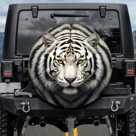 Majestic White Tiger Intense Gaze Black Stripes - Wildlife Lover Gift for Animal Lovers Spare Tire Cover