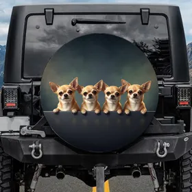 Four Fawn Chihuahuas Lineup - Dog Lover Gift for Chihuahua Owners Spare Tire Cover