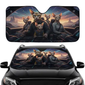 Anthropomorphic Hairless Cats Cosmic Road Trip - Travel Essentials Car Sunshade
