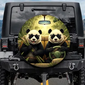 Realistic Pandas Sunglasses Bamboo Forest Road Trip Adventure - Wildlife Lover Gift Spare Tire Cover