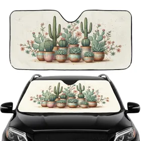 Potted Cacti Succulents Desert Plants Collection - Car Interior Upgrade for Plant Lover Car Sunshade
