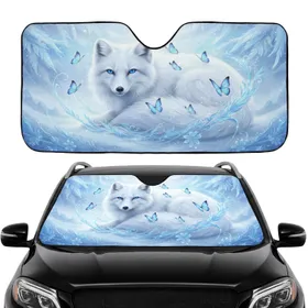 Arctic Fox Blue Morpho Butterflies Ethereal Feathers Floral Car Interior Upgrade Car Sunshade