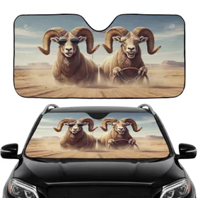 Bighorn Rams American Flag Desert - Road Trip Gift for Adventure Seekers Car Sunshade