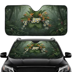 Tropical Foliage Plumeria Bird-of-Paradise Blooms Car Interior Upgrade Car Sunshade
