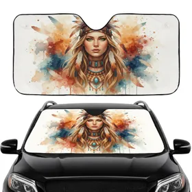 Native American Inspired Woman Feather Headband Beaded Necklace Travel Essentials Car Sunshade