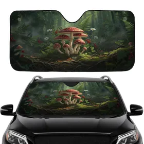 Amanita Muscaria Mushrooms Forest Undergrowth Dappled Light Car Interior Upgrade Car Sunshade