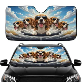 Five Panting Beagles Sunglasses Sky Clouds - Road Trip Travel Essentials for Dog Lovers Car Sunshade