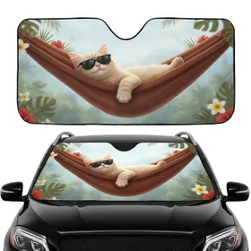 Tabby Cat Sunglasses Hammock Tropical Oasis - Travel Essentials for Cat Lovers Car Sunshade