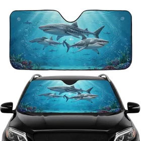 Whale Hammerhead Great White Sharks Underwater Scene - Travel Essentials Car Sunshade