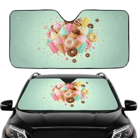 Delicious Ice Cream Cones Popsicles Donuts Candy Sprinkles Confetti - Road Trip Gift Car Sunshade