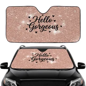 Hello Gorgeous Rose Gold Pink Glitter Black Heart - Car Interior Upgrade Commute Accessory Car Sunshade