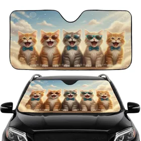 Fluffy Yawning Kittens Sunglasses Bow Ties - Commute Travel Upgrade Cat Lover Gift Car Sunshade