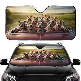 Joyful Pitbull Dogs Vintage Convertible Car - Road Trip Gift for Dog Lovers Car Sunshade