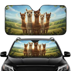 Alpaca Family Natural Landscape - Road Trip Gift for Alpaca Lovers Car Sunshade