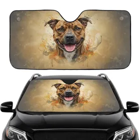 Brown Brindle Staffordshire Bull Terrier Smiling - Car Interior Upgrade Dog Lover Gift Car Sunshade