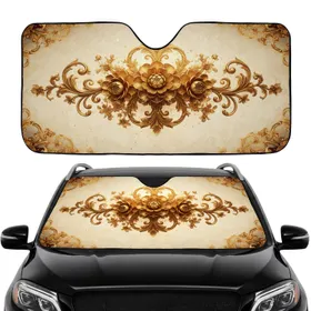 Opulent Golden Baroque Filigree Flowers Leaves Scrolls Gilded Blossoms - Car Interior Upgrade Car Sunshade