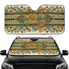 Ornate Blossoms Swirling Foliage Scrollwork Bands Leaf Buds - Car Interior Upgrade Car Sunshade
