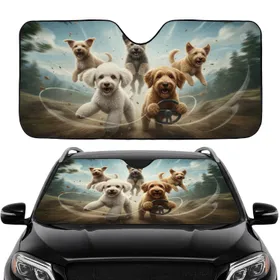 Excited Dog Pack Car Ride Adventure - Road Trip Essentials for Dog Lovers Car Sunshade