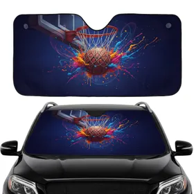 Realistic Basketball Hoop Paint Splatter - Vehicle Travel Accessory Car Sunshade