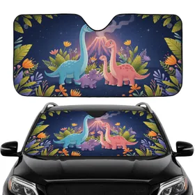 Brachiosaurus Sauropods Triceratops Prehistoric Jungle Volcano - Car Interior Upgrade Car Sunshade