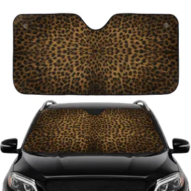 High-Detail Realistic Leopard Fur Golden Brown Charcoal - Car Interior Auto Accessory Upgrade Car Sunshade