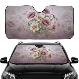 Large Poppies Lilies Wildflowers Botanical Floral - Car Interior Upgrade & Road Trip Essential Car Sunshade
