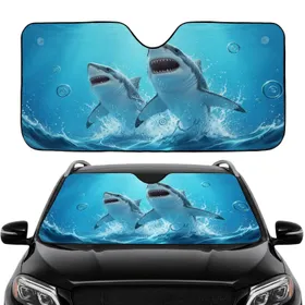 Friendly Sharks Breaching Ocean Water Road Trip Gift for Shark Lover Car Sunshade