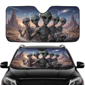 Grey Aliens Cosmic Desert Adventure - Road Trip Gift for Sci-Fi Lovers Car Sunshade