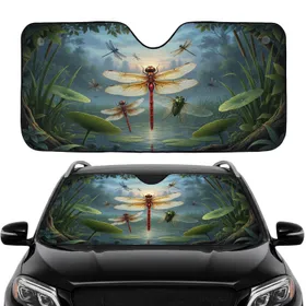 Red Dragonfly Brown Dragonfly Cicada Aquatic Wetland Flora Twilight - Travel Essentials Car Sunshade