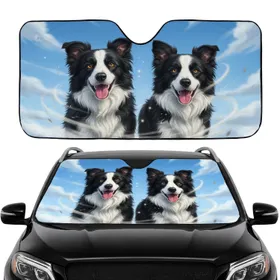 Border Collies Blue Sky Adventure - Road Trip Gift for Dog Lovers Car Sunshade