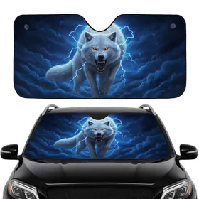 Ferocious Arctic Wolf Lightning Primal Energy - Car Interior Upgrade Wolf Lover Gift Car Sunshade