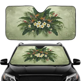 Lush Tropical Foliage Banana Plumeria Bird of Paradise - Commute Accessory Car Sunshade