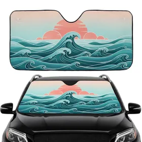 Ocean Waves Horizon Sky Large Setting Sun - Car Interior Upgrade Car Sunshade