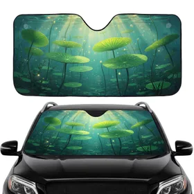 Emerald Green Lily Pad Aquatic Scene - Car Interior Upgrade Car Sunshade