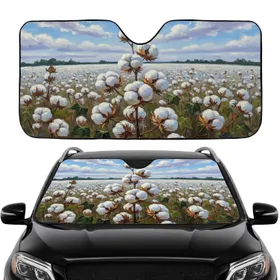 Fluffy White Cotton Bolls Vast Field Cloudy Sky Scene - Road Trip Accessory Gift Car Sunshade