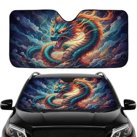 Powerful Asian Dragon with Fiery Mane & Mystical Energy - Car Interior Upgrade Car Sunshade