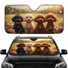 Black Cream Apricot Miniature Poodles Golden Hour Car Interior Upgrade Poodle Lover Gift Car Sunshade