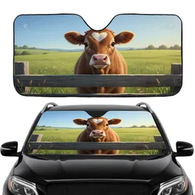 Brown Calf White Heart Farm Fence - Car Interior Upgrade for Calf Lover Car Sunshade
