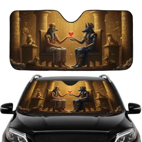 Ancient Egyptian Horus Anubis Heart - Road Trip Accessory for Mythology Fans Car Sunshade
