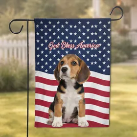 Beagle Puppy American Flag God Bless America - Patriotic Home Decor Gift for Dog Lovers Garden Flag