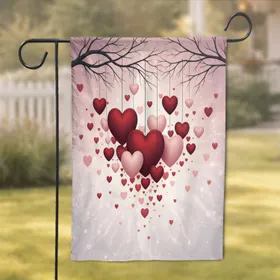 Deep Red Pale Pink Floating Hearts Bare Tree Branches - Home Decor Gift Garden Flag