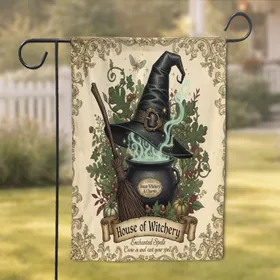 House of Witchery Cauldron Broomstick - Home Decor Gift for Witch Lovers Garden Flag