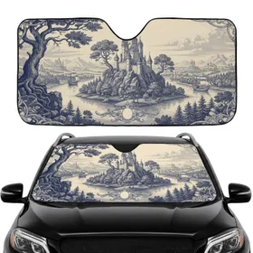 Multi-Turreted Castle Sailing Ships Landscape - Car Interior Upgrade for Fantasy Lover Car Sunshade