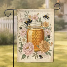 Bumblebee Honey Jar Peony Dahlia Floral - Home Decor Gift for Bee Lovers Garden Flag