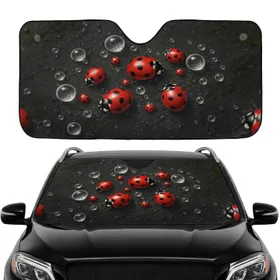 Red Ladybugs Black Spots Dew Drops Water Bubbles - Car Interior Upgrade Car Sunshade