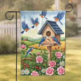 Bluebird Birdhouse Wildflower Garden - Nature Lover Decor Gift Garden Flag